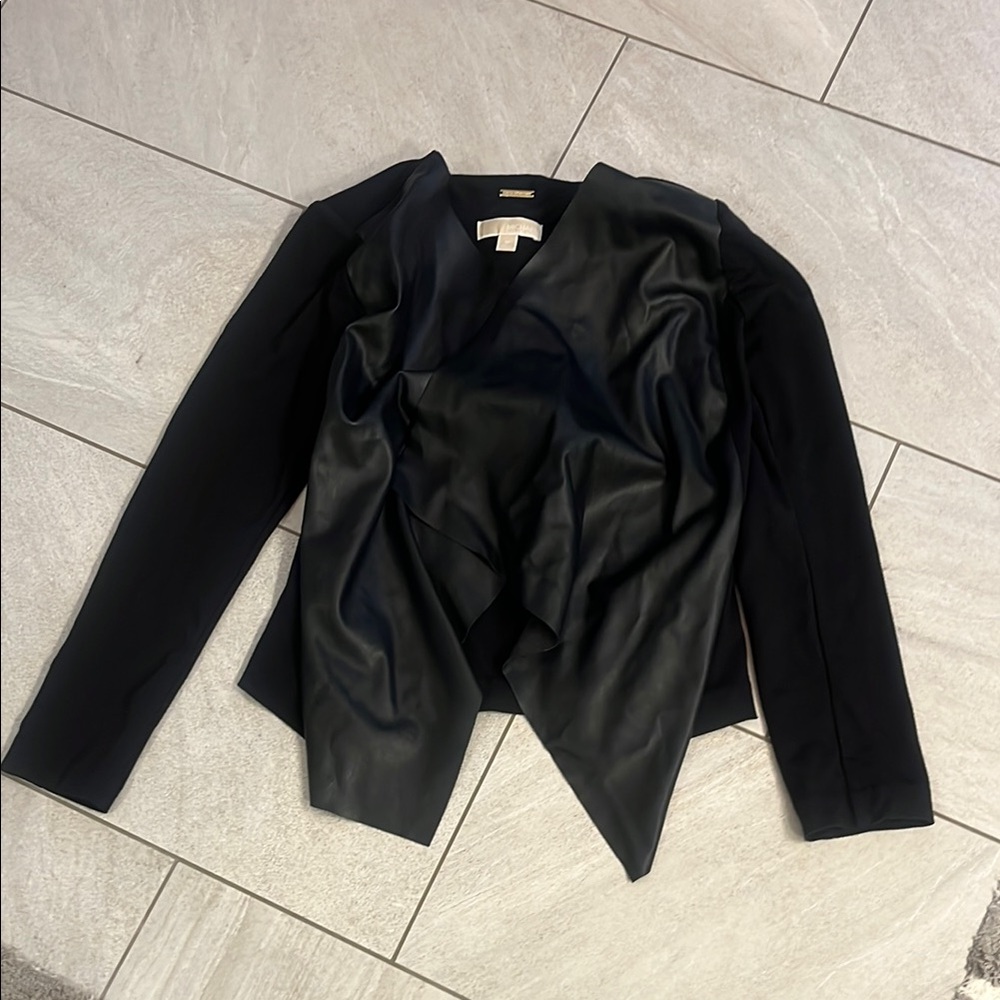 Mixed media black Faux Leather Jacket with non leather arms & back size medium